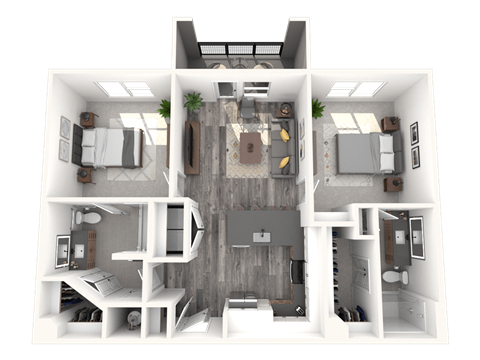 Floor plan for 2 beds, 2 baths, 1028 sqft